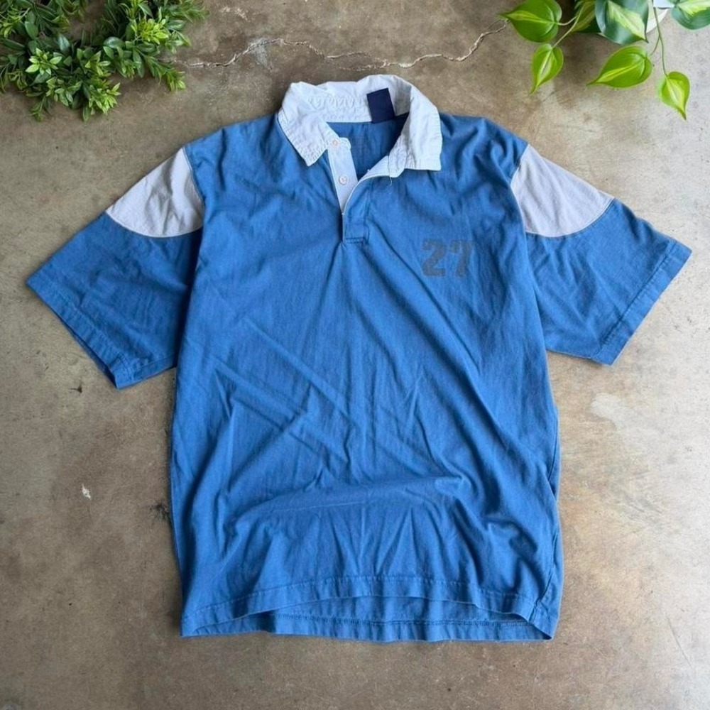 Vintage Y2K Blue and white faded glory rugby polo shirt size L